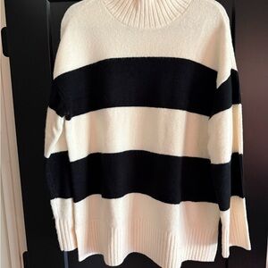 LOFT Bold Black and Cream Cowl Neck Sweater